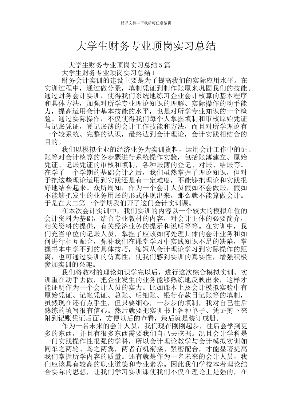大学生财务专业顶岗实习总结_第1页