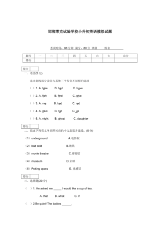 2025年小升初英语模拟试题含作文
