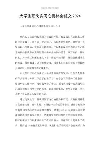大学生顶岗实习心得体会范文2024