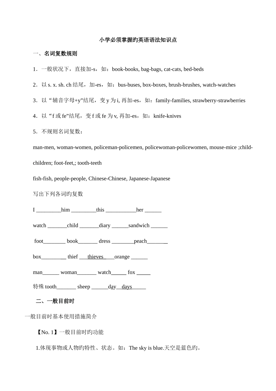 2025年小学必须掌握的英语语法知识点汇总_第1页