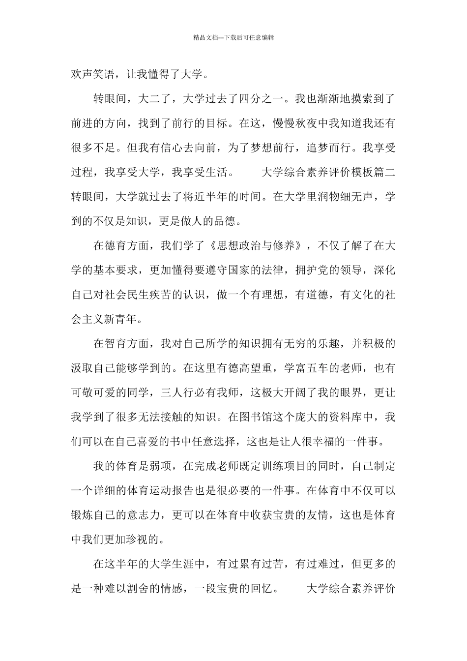 大学综合素质评价模板_第2页