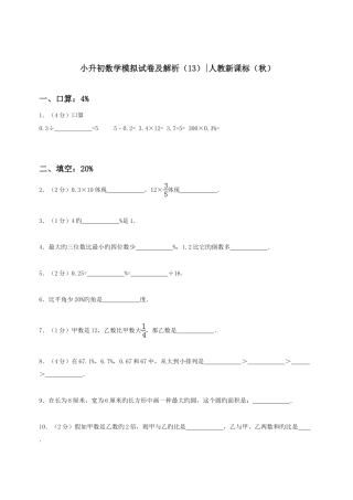 2025年小升初数学模拟试题及解析人教新课标秋