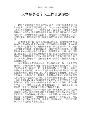 大学辅导员个人工作计划2024