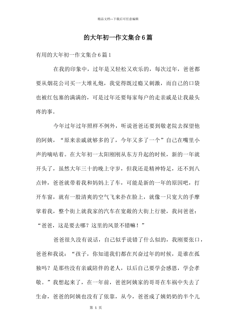 大年初一作文集合6篇_第1页