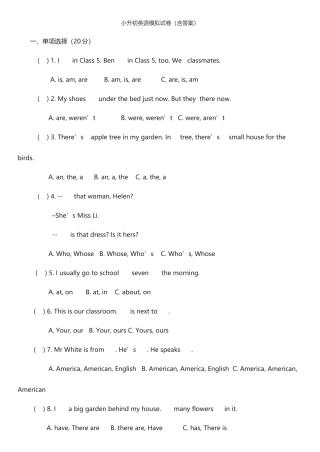 2025年小升初英语模拟试卷