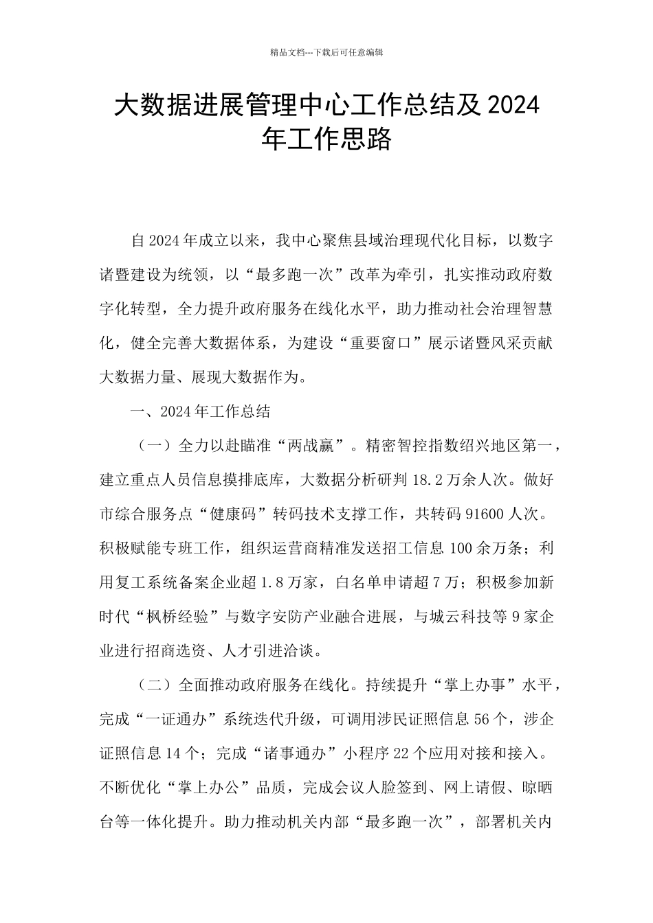 大数据发展管理中心工作总结及2024年工作思路_第1页