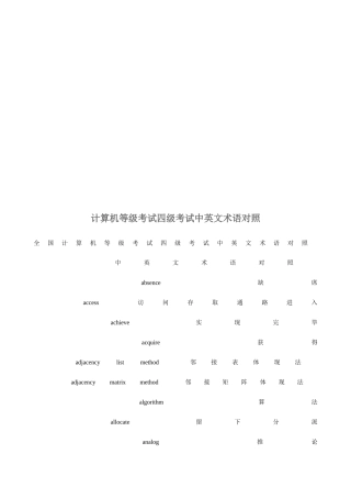 2025年计算机四级考试中英文术语对照