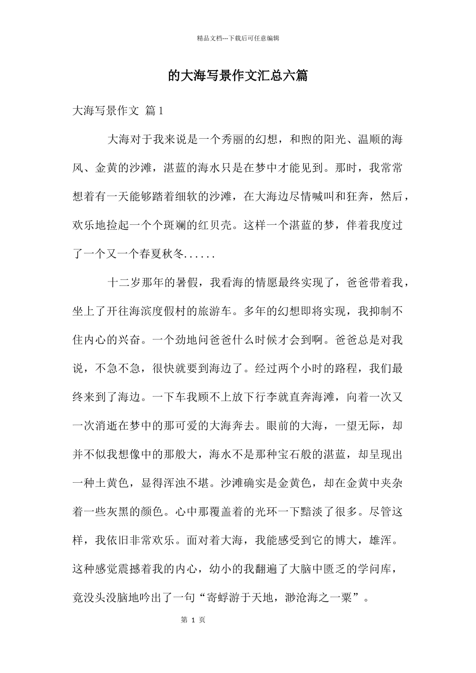 大海写景作文汇总六篇_第1页