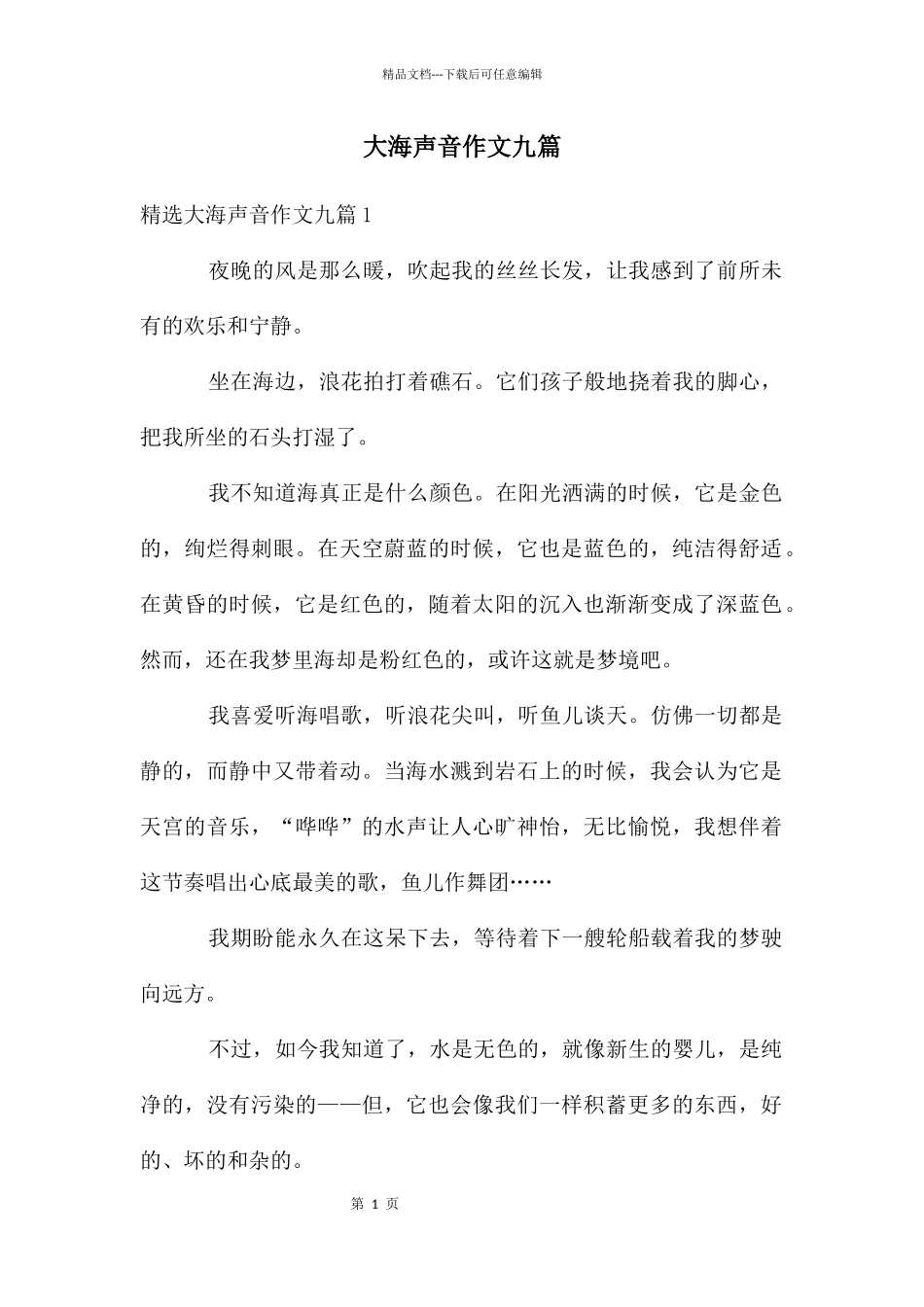大海声音作文九篇_第1页