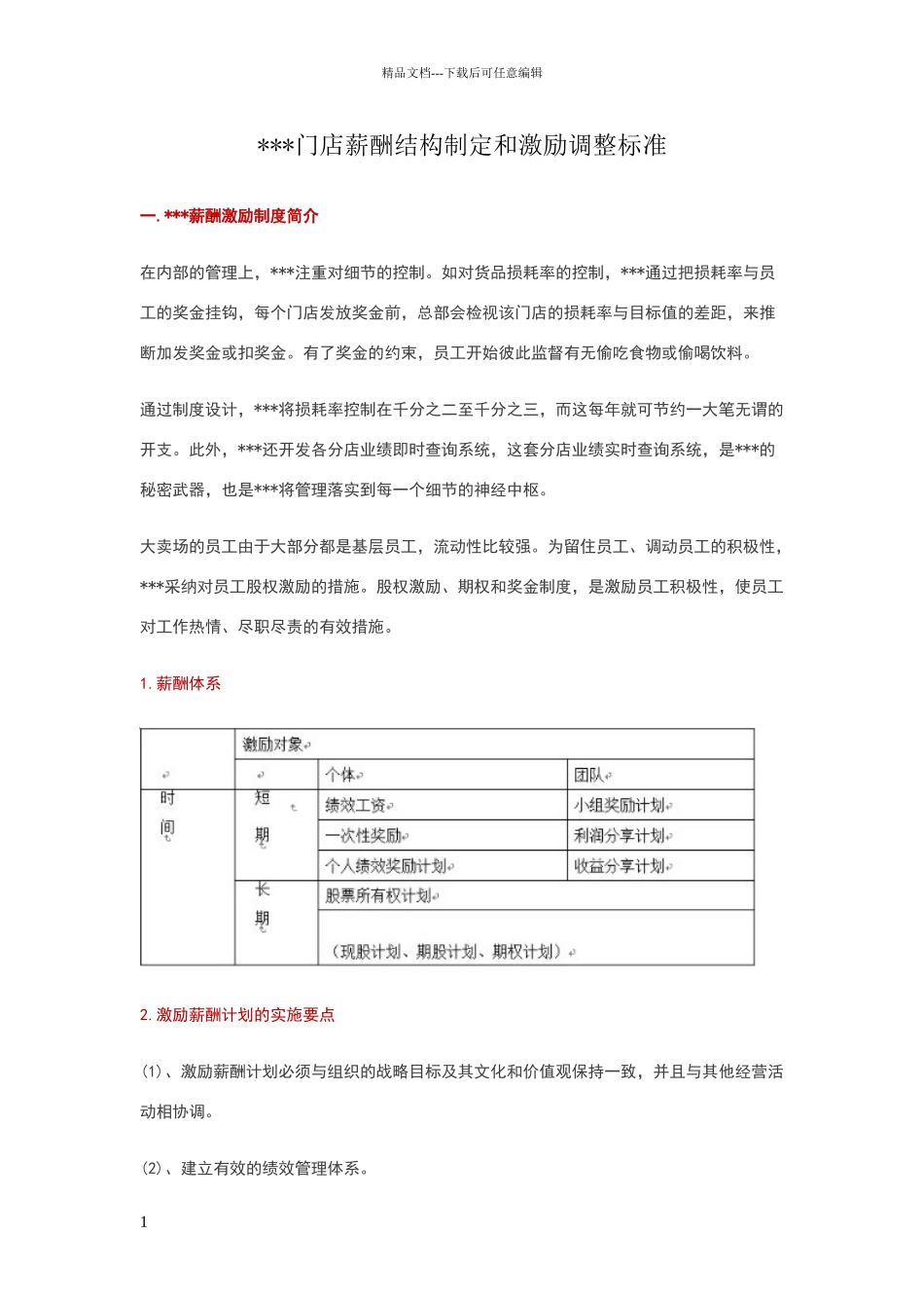 大润发门店薪酬结构制定和激励调整标准_第1页
