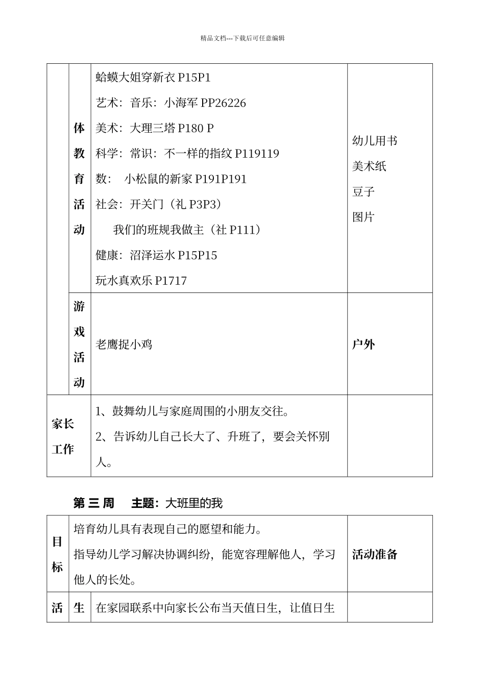 大班上学期周计划1—20周_第3页