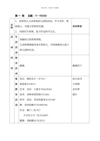 大班上学期周计划1—20周