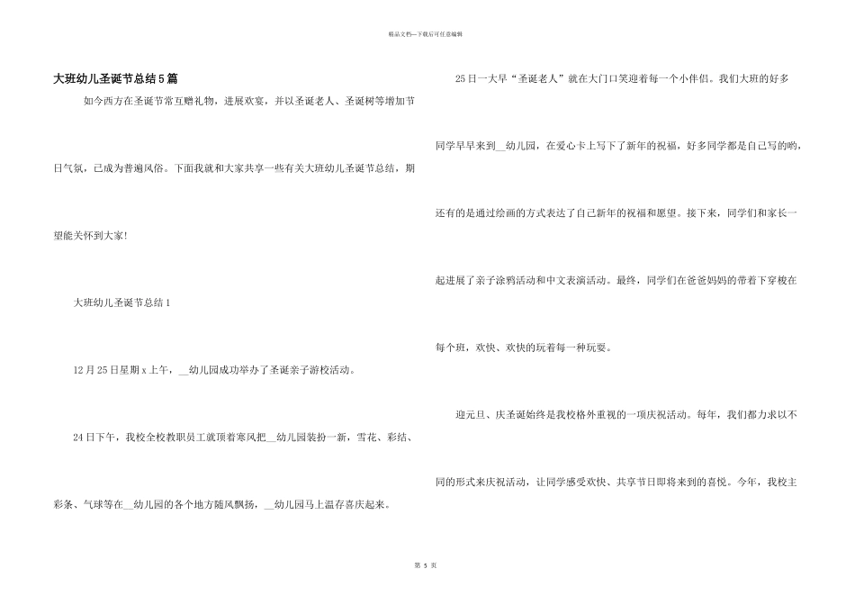 大班幼儿圣诞节总结5篇_第1页