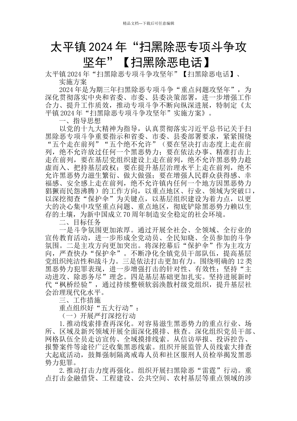 太平镇2024年“扫黑除恶专项斗争攻坚年”_第1页