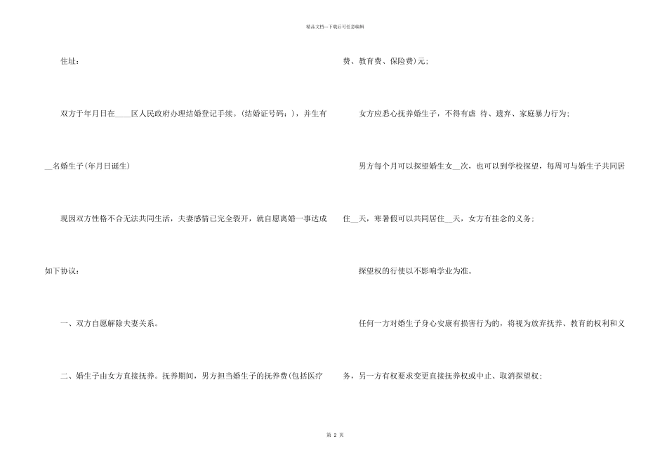 夫妻2024年离婚协议书_第2页