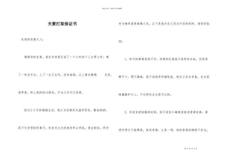 夫妻打架保证书_第1页