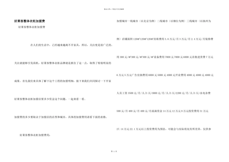 好莱客整体衣柜加盟费_第1页