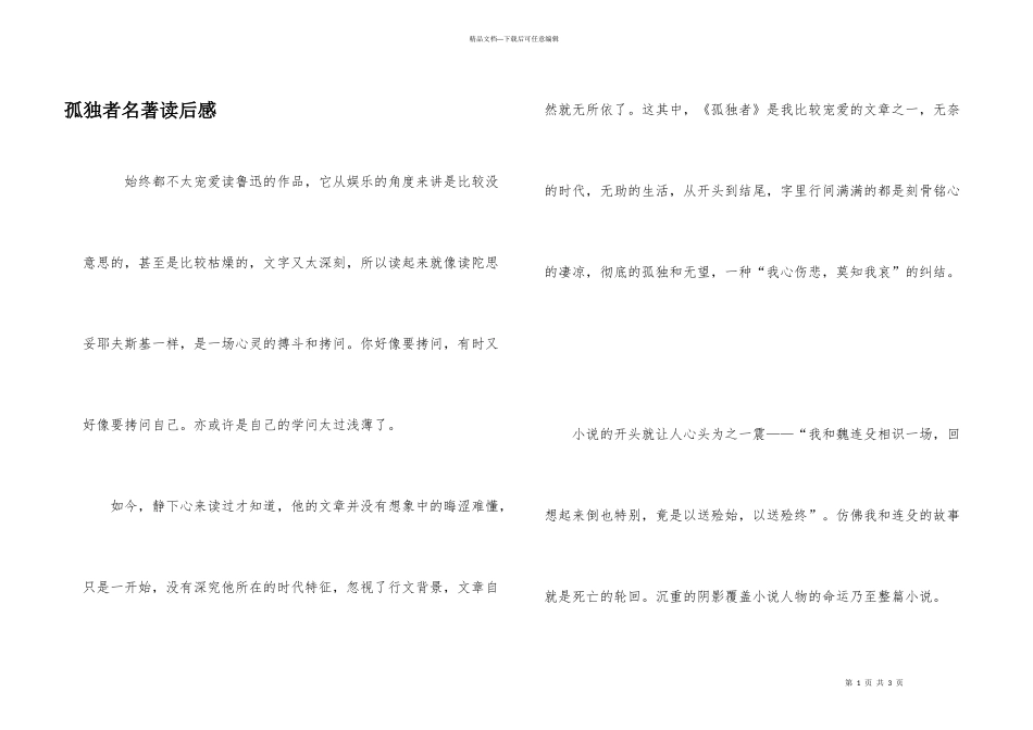 孤独者名著读后感_第1页
