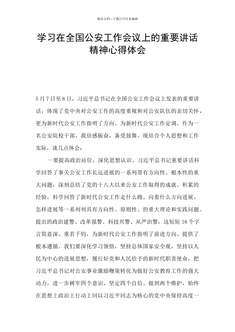 学习在全国公安工作会议上的重要讲话精神心得体会_第1页