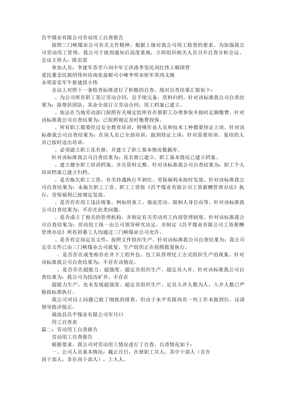 用工自查报告_第1页