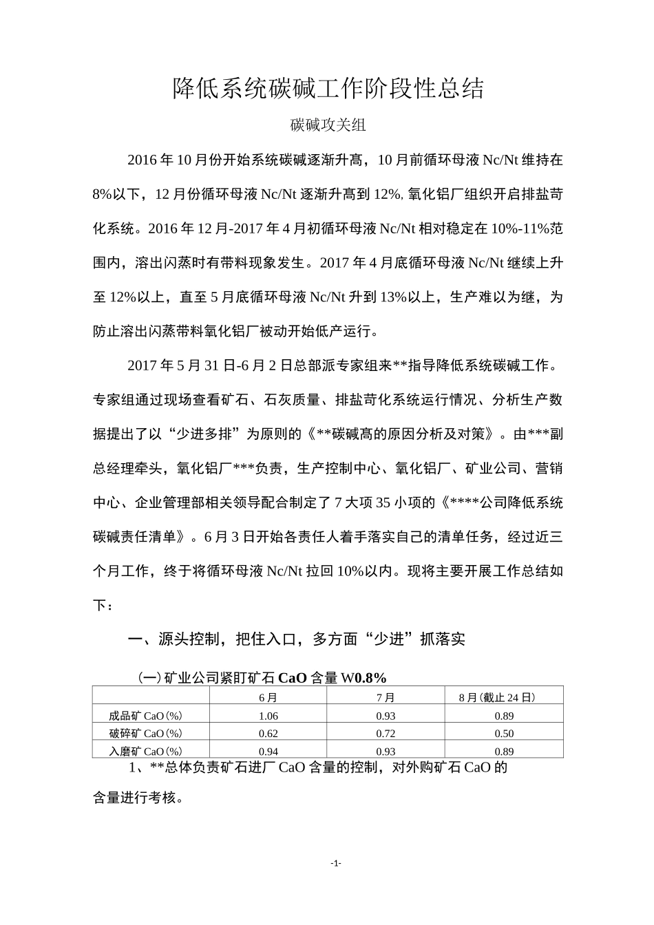 氧化铝生产中降低系统碳碱工作总结_第1页