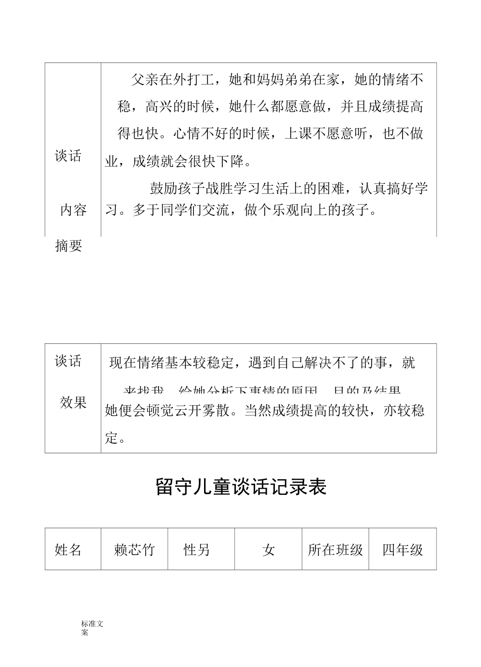 留守儿童谈话记录表_第3页