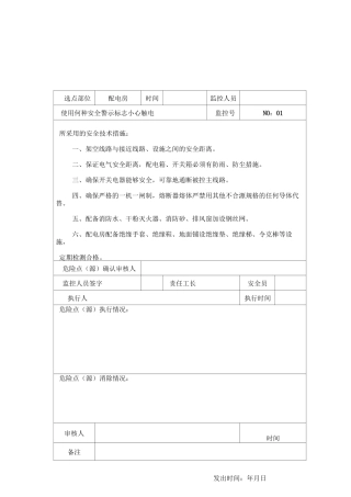危险点(源)控制登记表