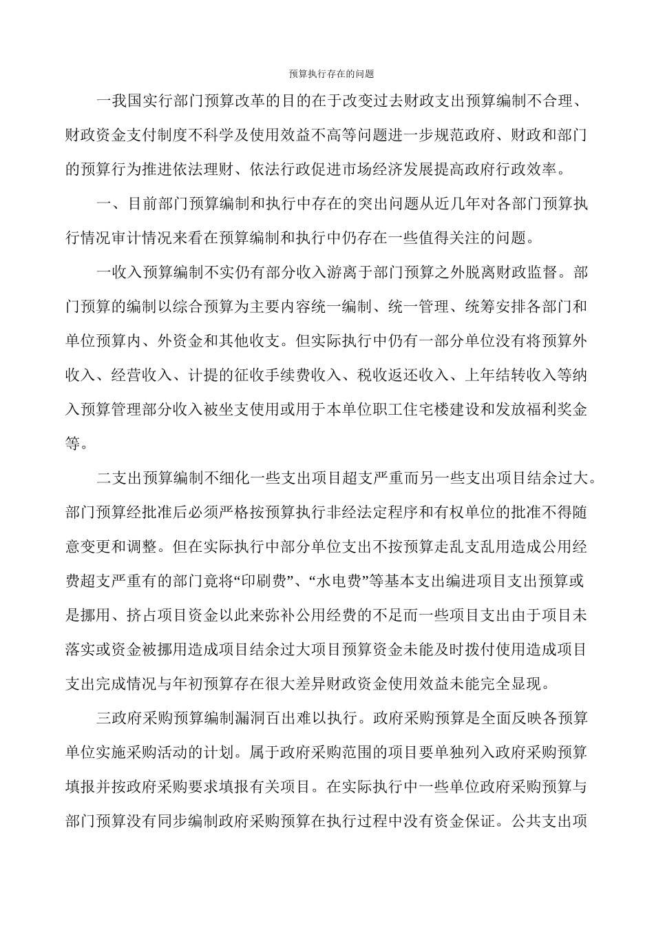 预算执行存在的问题_第1页