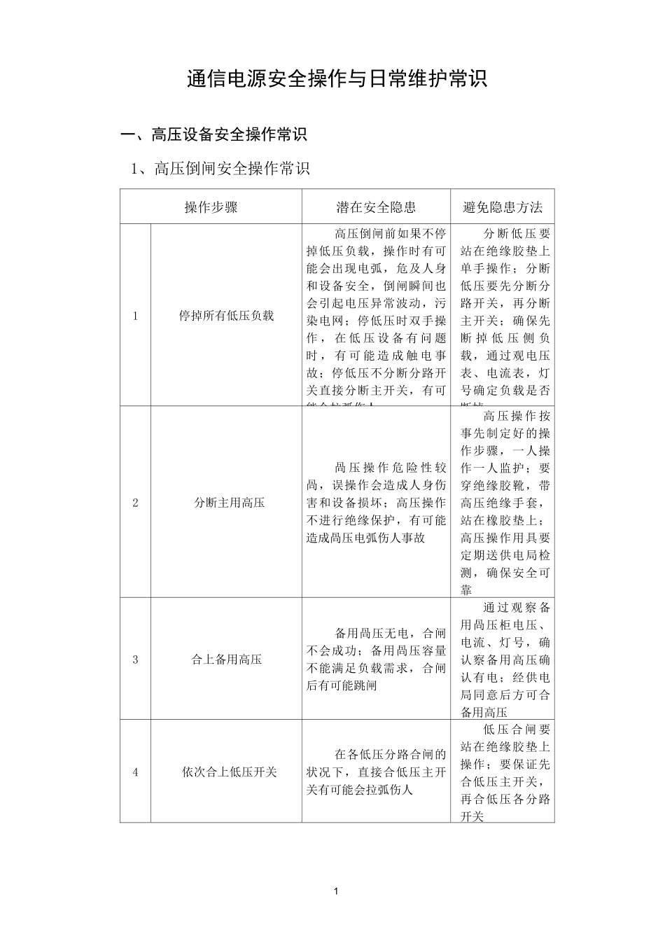 通信电源安全操作与日常维护常识_第1页