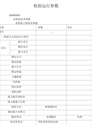 水轮机组运行参数