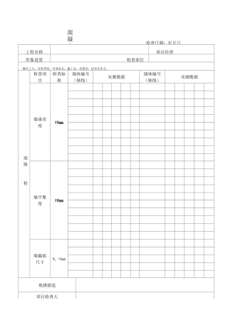 某建筑施工单位实测实量表格
