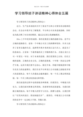 学习领导班子讲话精神心得体会五篇