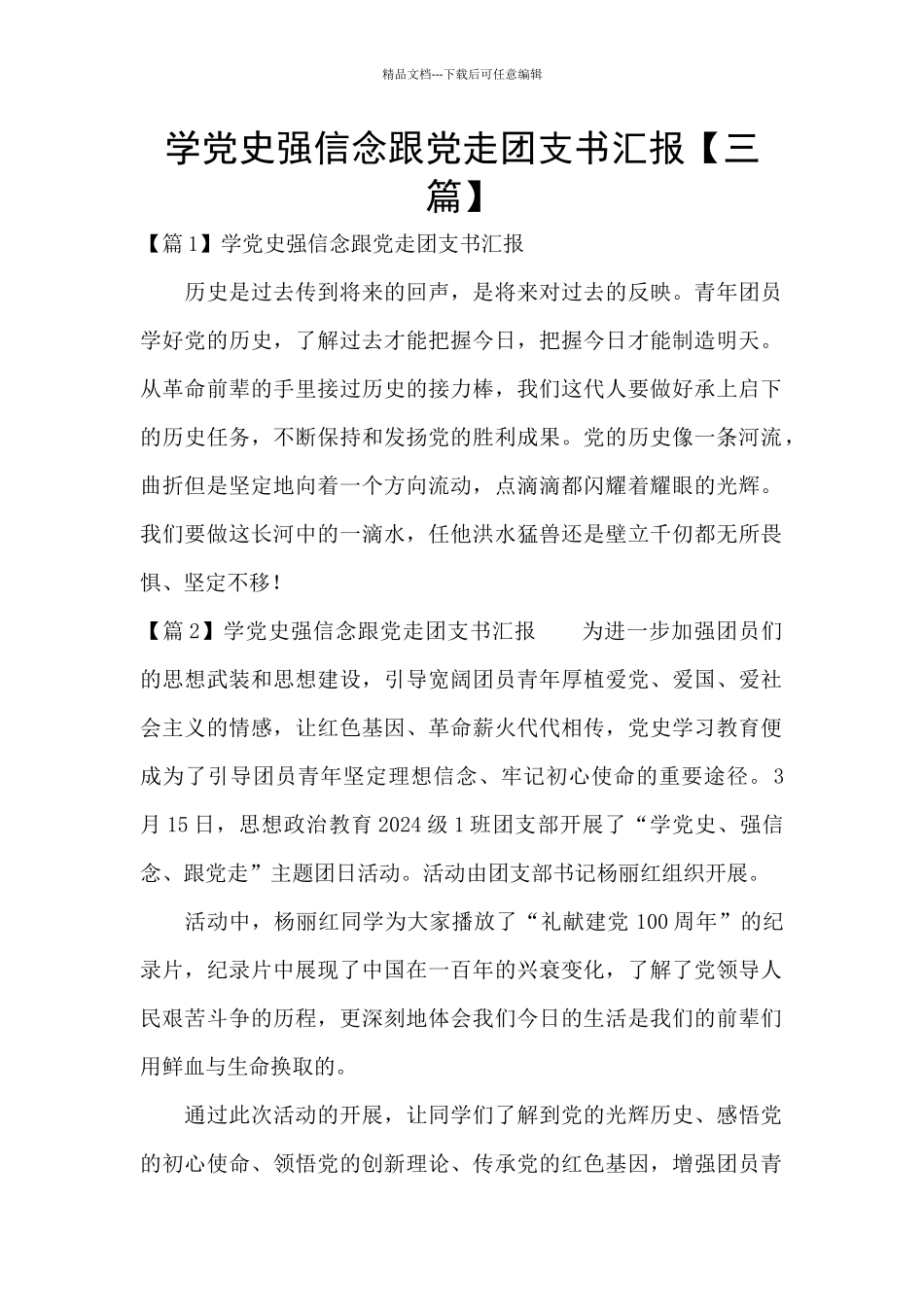 学党史强信念跟党走团支书汇报_第1页