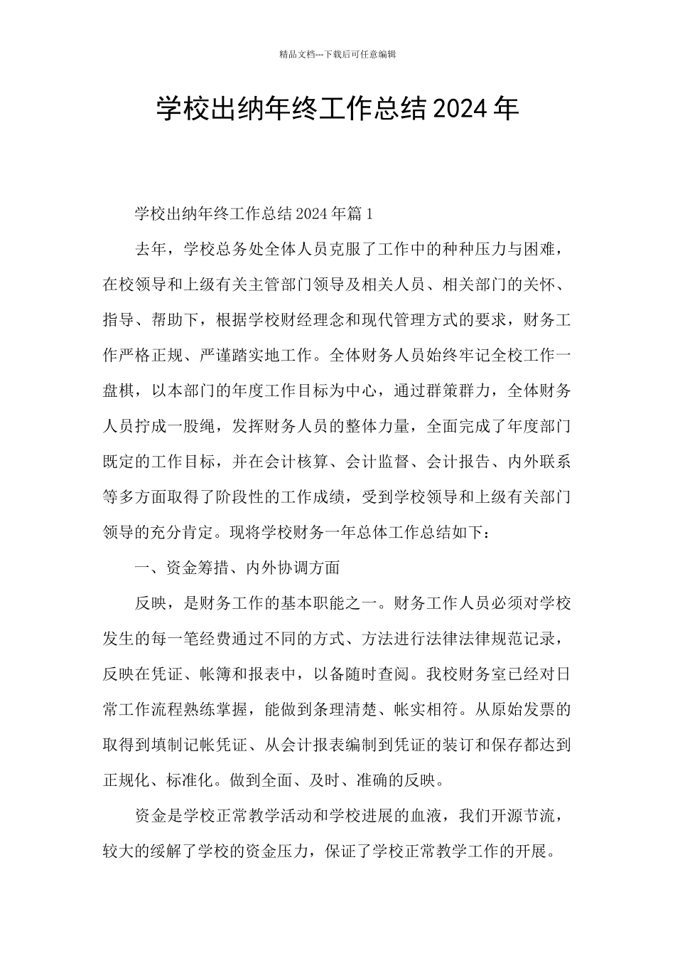 学校出纳年终工作总结2024年_第1页