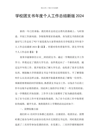 学校团支书年度个人工作总结新版2024