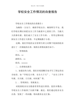 学校安全工作情况的自查报告