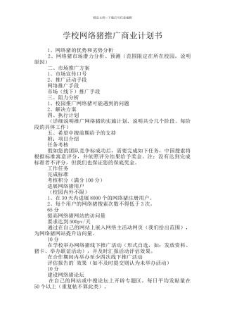 学校网络猪推广商业计划书