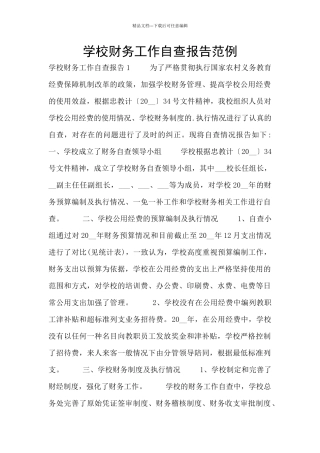 学校财务工作自查报告范例