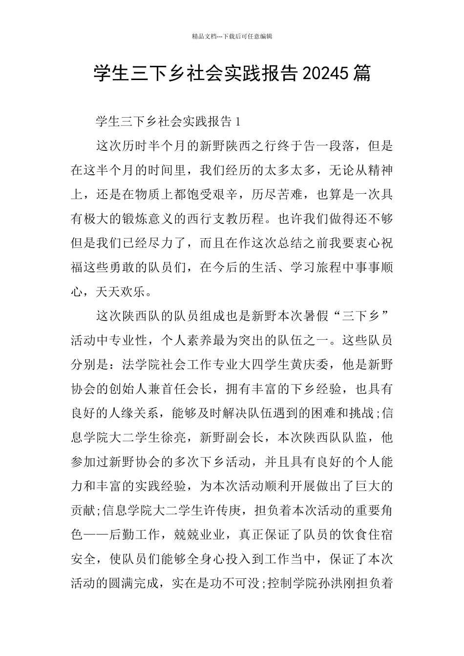 学生三下乡社会实践报告20245篇_第1页