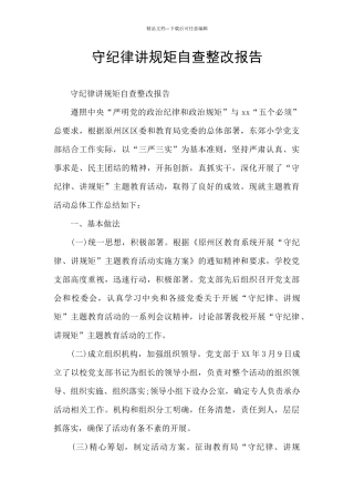 守纪律讲规矩自查整改报告