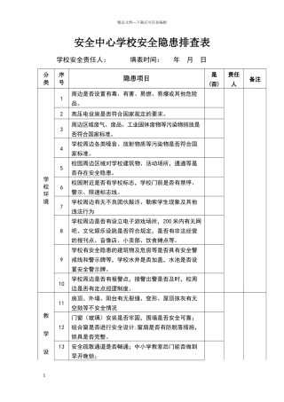 安全中心学校安全隐患排查表