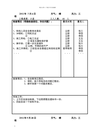 安全员施工日志