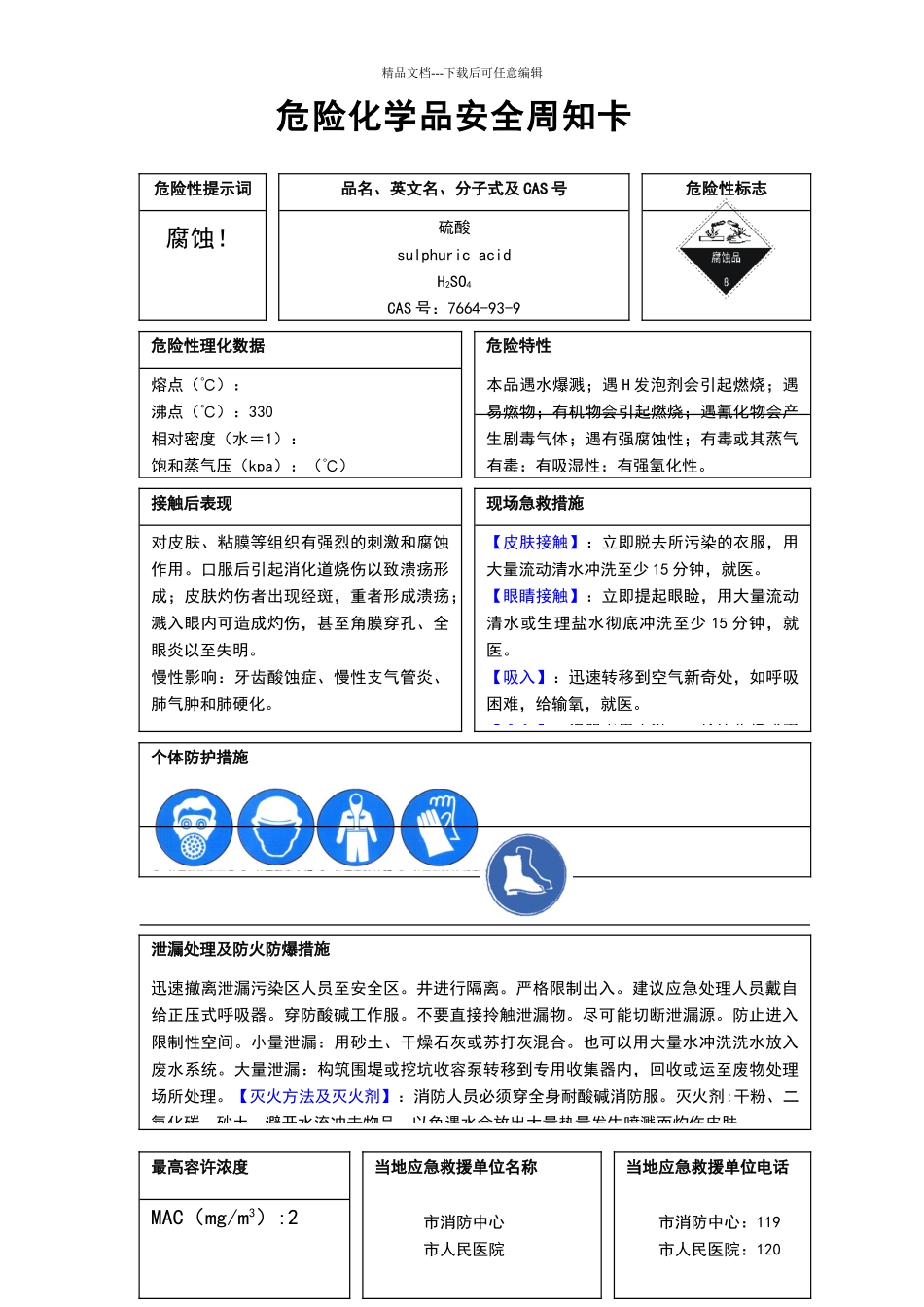 安全周知卡-硫酸_第1页