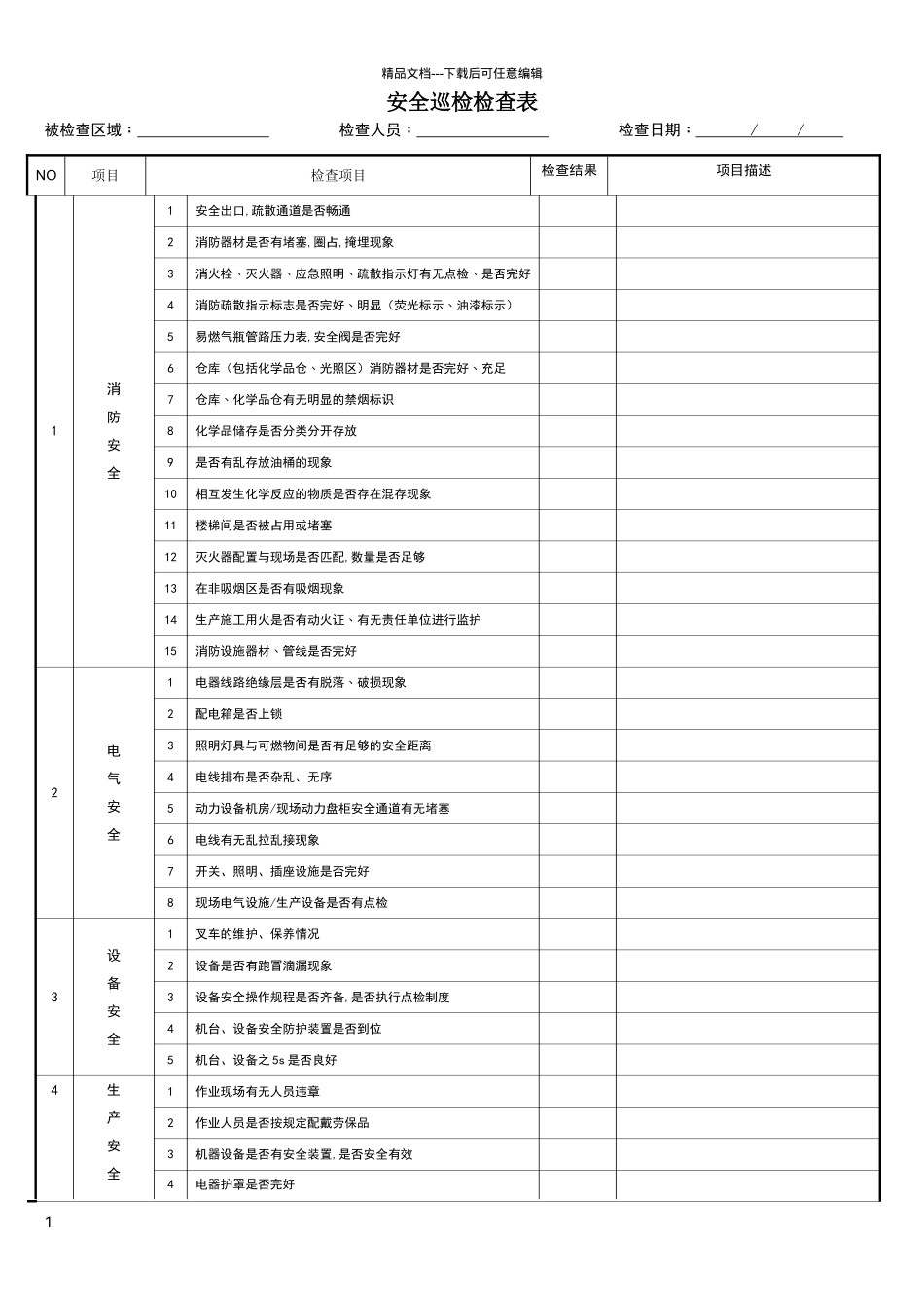 安全巡检检查表_第1页