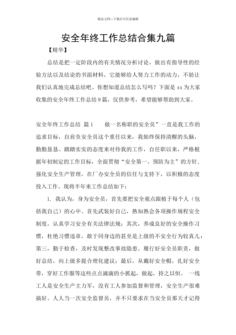 安全年终工作总结合集九篇_第1页
