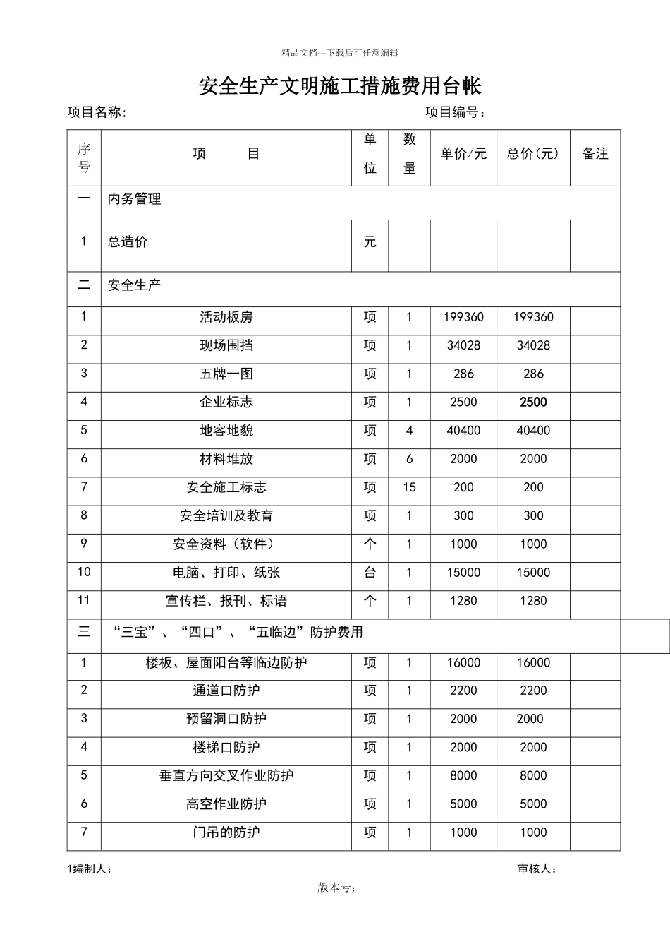 安全文明施工措施费台帐范本_第1页