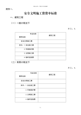安全文明施工费费率标准