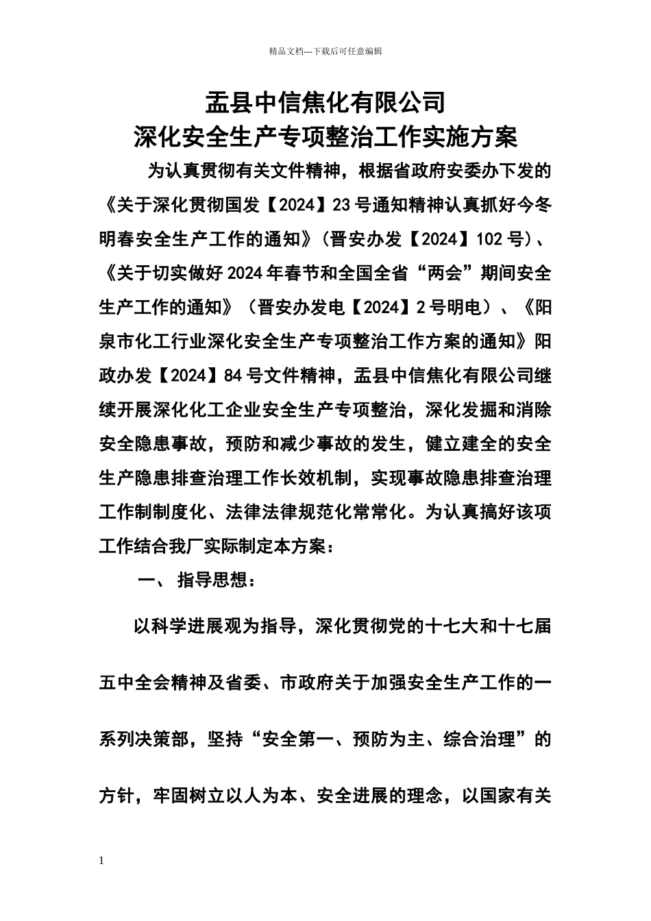 安全生产专项整治工作方案_第1页