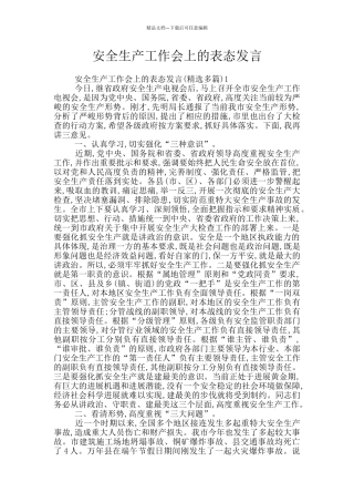 安全生产工作会上的表态发言