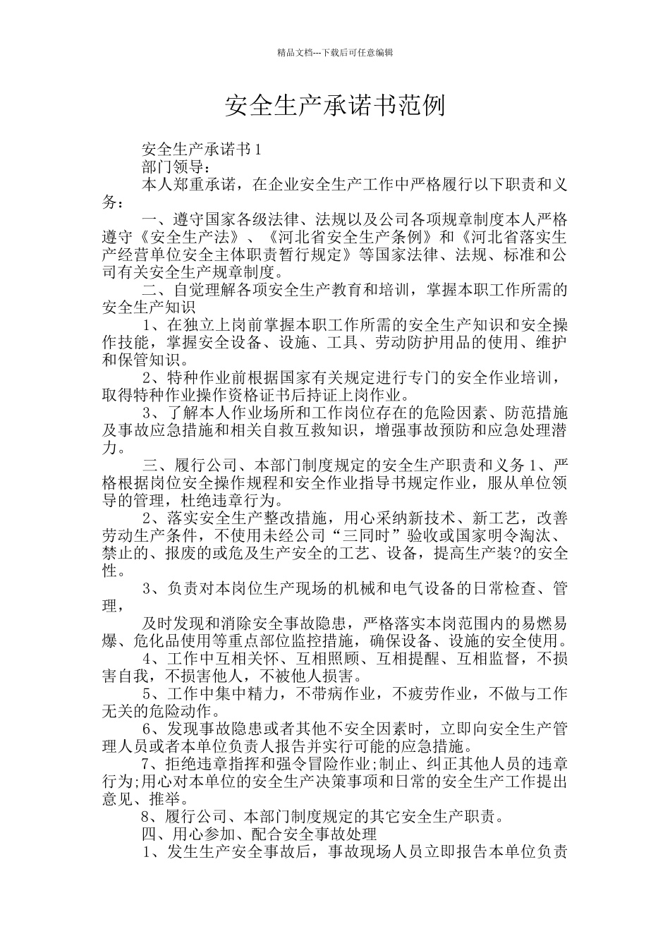 安全生产承诺书范例_第1页